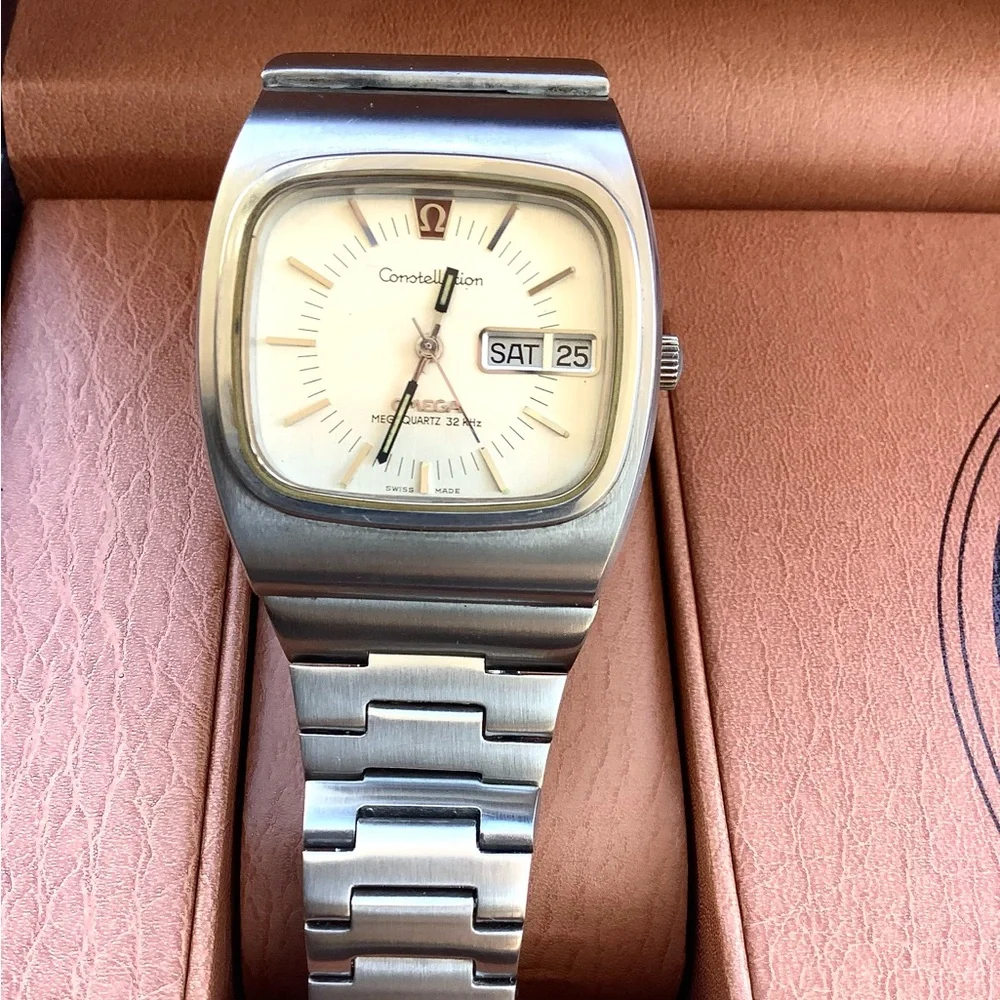 Omega Men's Silver Stainless Steel Constellation Watch with Cream Dial
